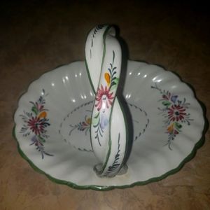 Portugal Hand Painted Basket Vintage Flower Basket/Twisted Handle Ruffled